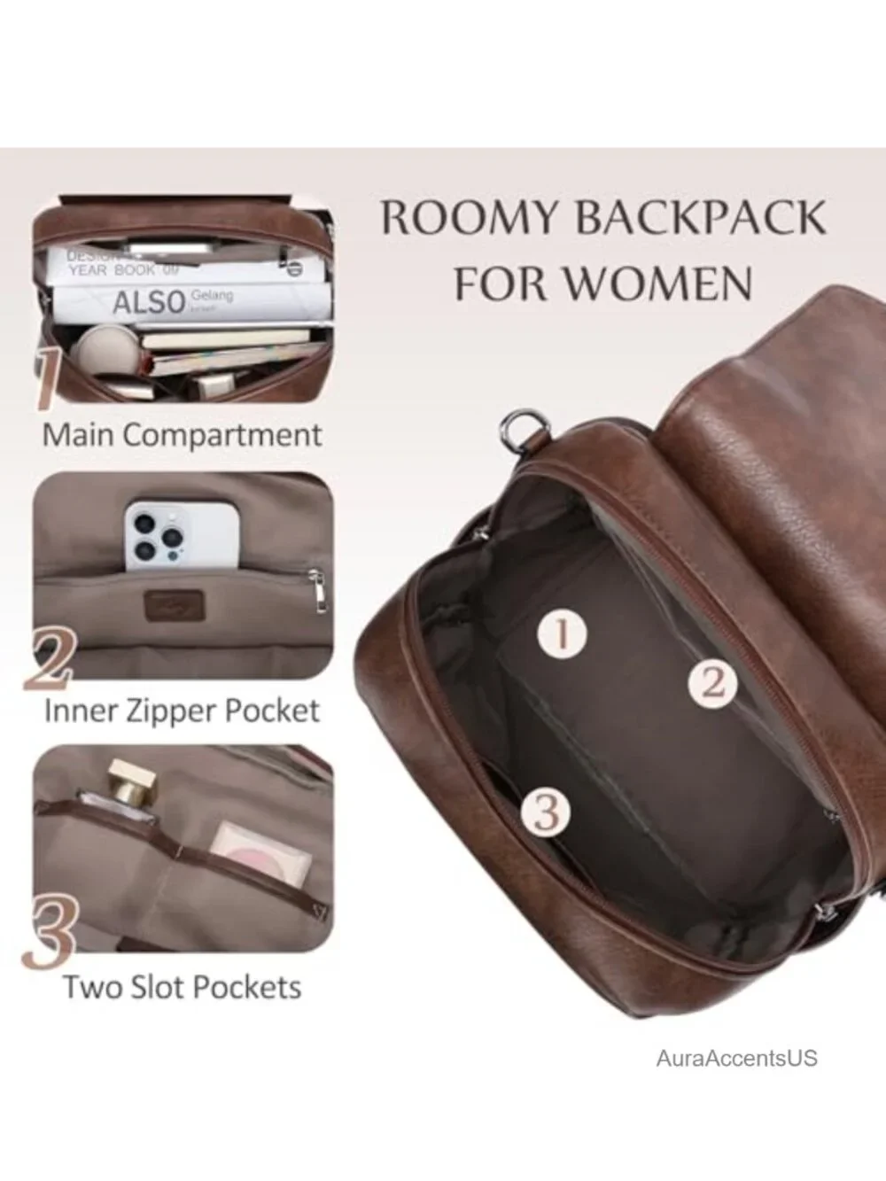 Women's Vegan Leather Convertible Backpack Purse with Detachable Strap